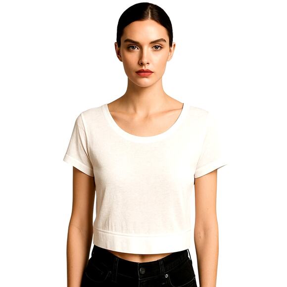 Splendid White 100% Cotton Short Sleeve Round Neck Boxy Wide Hem Crop Tee Medium - Picture 1 of 10